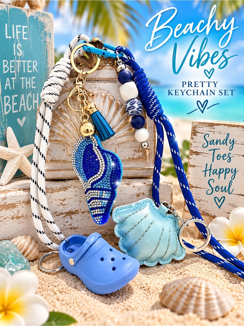 4 beachy bag charm keychains